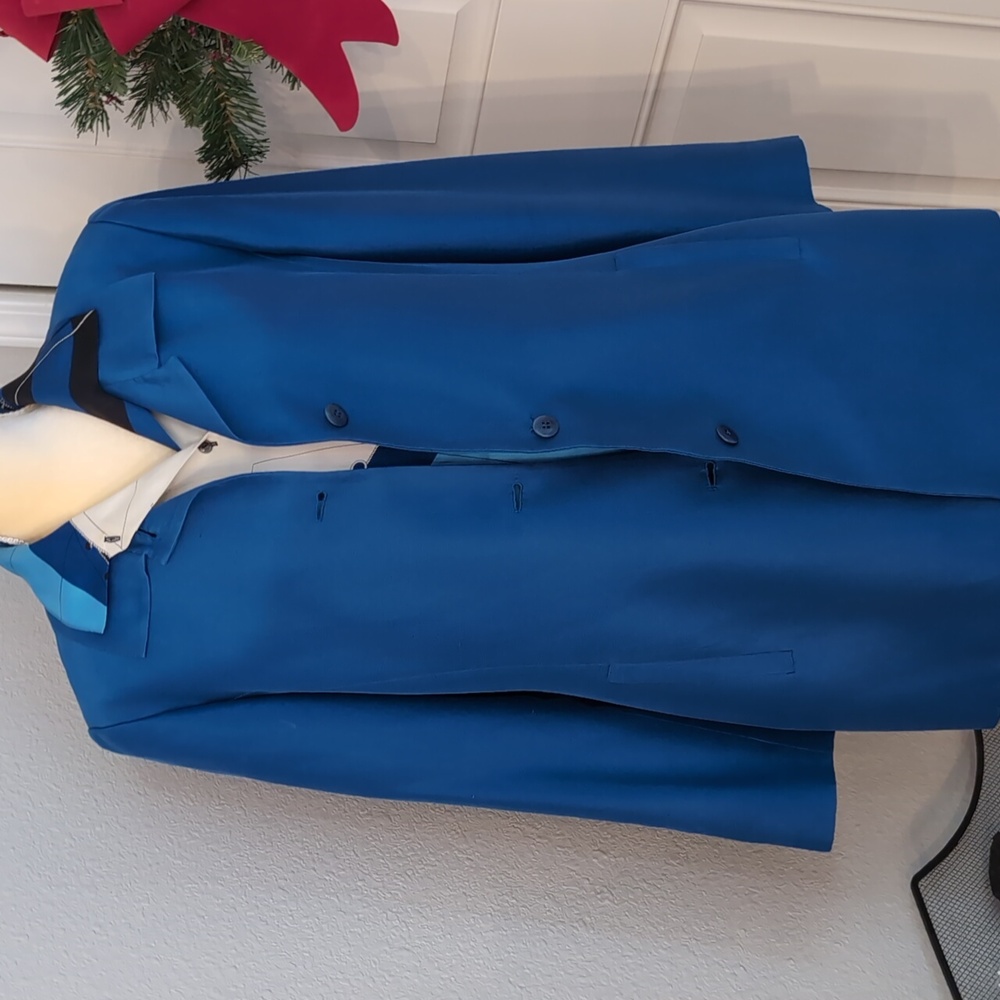 Bill Burns‎ Womens Size 14 Vintage Elegant Blue Long Blazer 100% Silk Fits Small